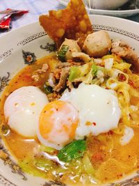 Close-up of breakfast served in plate