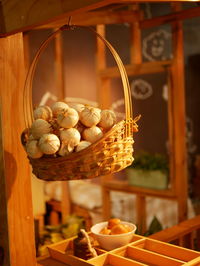 Close-up of garlic bulb in basket