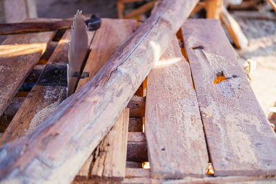 Close-up of log on wood