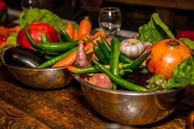 Close-up of vegetables in bowl on table