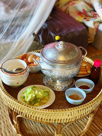 High angle view of tea on table