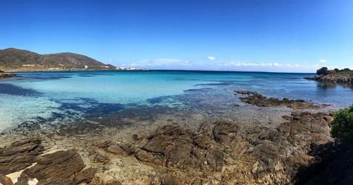 Scenic view of sea against blue sky