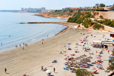 High angle view of people on beach