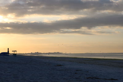 Scenic view of beach against sky during sunset