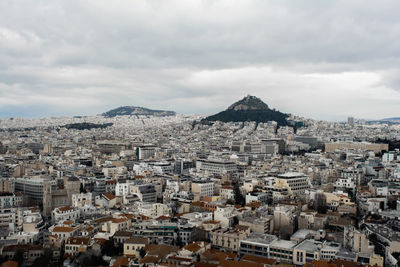 High angle view of buildings in city