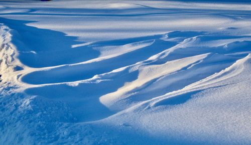 Aerial view of snow covered land