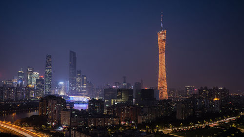 Illuminated city at night