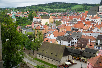 High angle view of buildings in city