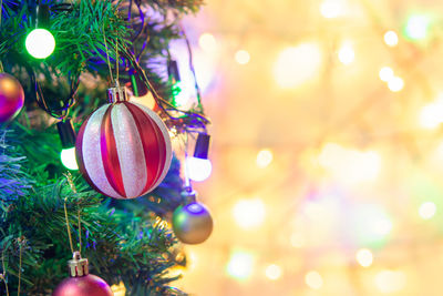 Close-up of illuminated christmas tree