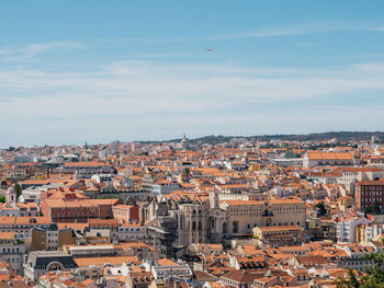 High angle shot of townscape against sky