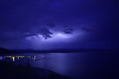 Scenic view of sea against sky at dusk