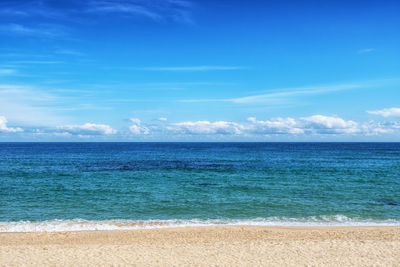 Scenic view of sea against blue sky