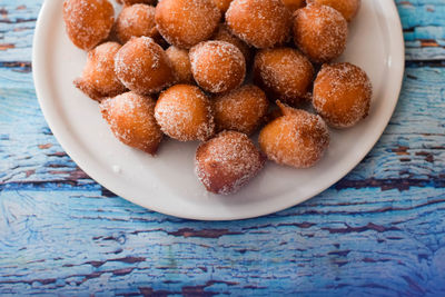 High angle view of dessert in bowl on table