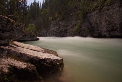 Scenic view of waterfall against sky