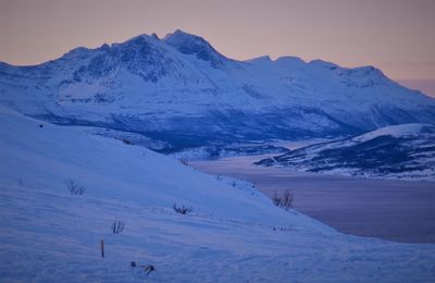Scenic view of snowcapped mountains against sky