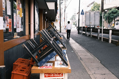 Rear view of man working at construction site