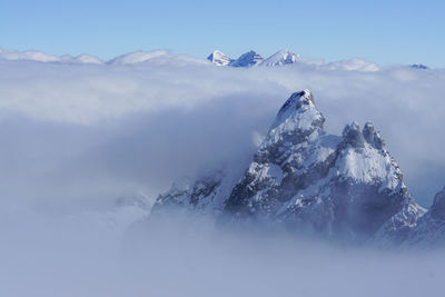 Scenic view of snowcapped mountains against sky