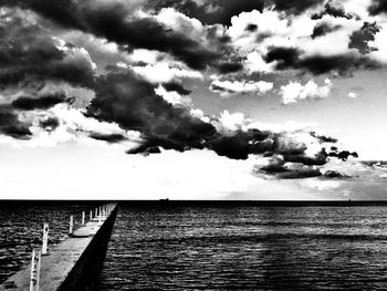 Scenic view of sea against cloudy sky