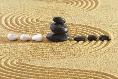 Japanese zen garden in sand with stone