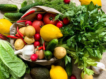 Organic vegetables grocery shopping. fresh veggies from farmers market. vegan or vegetarian food
