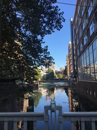 Reflection of buildings and trees in canal