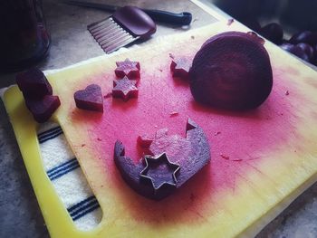 High angle view of heart shape on table