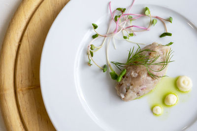 High angle view of salad in plate on table