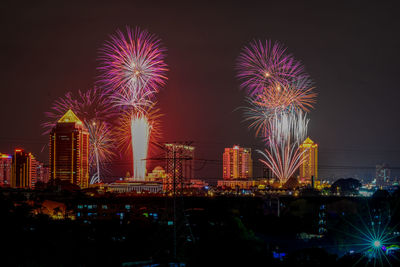 Firework display at night