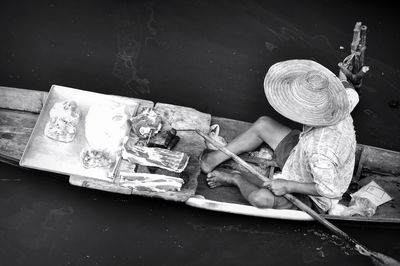 High angle view of man in boat