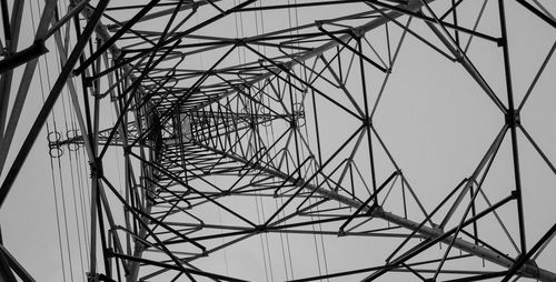 Low angle view of electricity pylon against clear sky