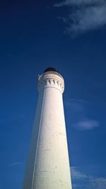 Low angle view of lighthouse against blue sky