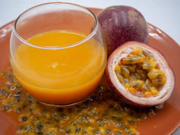 High angle view of breakfast on table