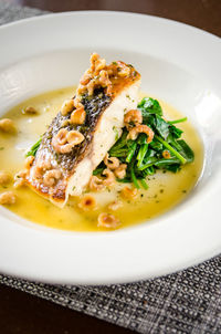 High angle view of food in plate on table