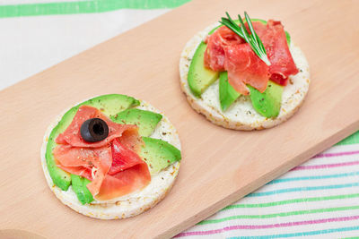 High angle view of food on cutting board
