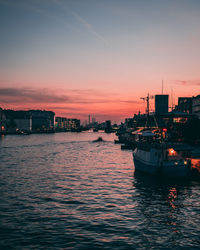 View of marina at sunset