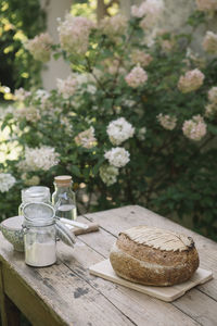 Close-up of white rose on table