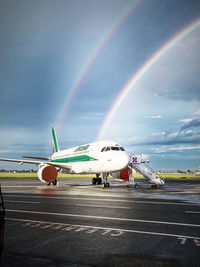 Scenic view of rainbow against sky