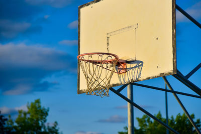 Low angle view of basketball hoop against sky