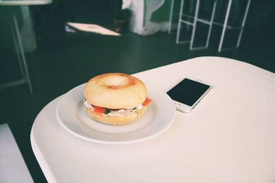 High angle view of dessert in plate on table