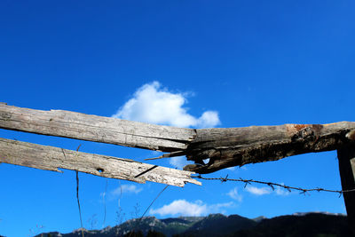 Low angle view of rope against blue sky