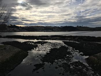 Scenic view of lake against sky during sunset