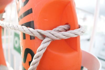 Close-up of rope tied on boat