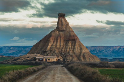 Scenic view of mountain against cloudy sky