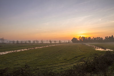 Scenic view of field against sky during sunset