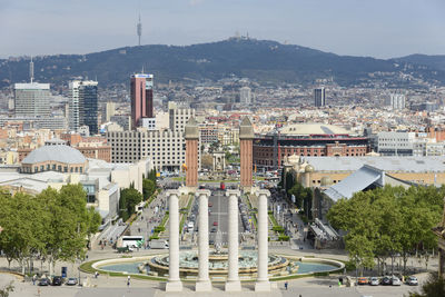 High angle view of buildings in city