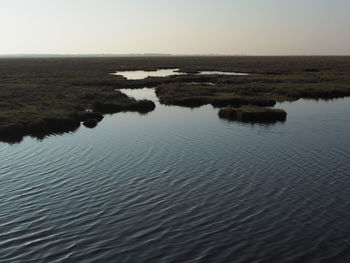 Scenic view of lake against clear sky