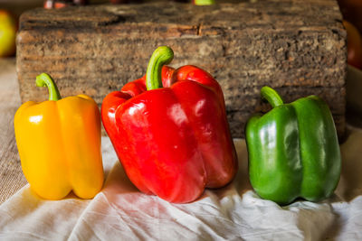 Close-up of bell peppers on table