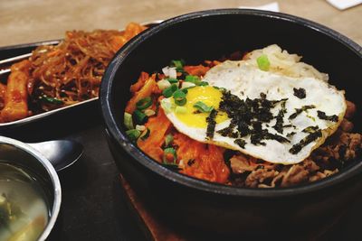 High angle view of food in plate