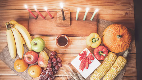 High angle view of fruits on table