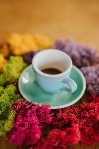 Close-up of coffee cup on table